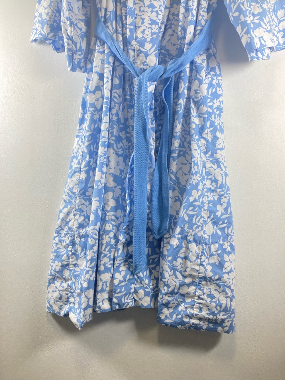 LAKE Pijama Pima Cotton Robe Women’s Size XL White Blue Floral Tie Lounge Pocket - Picture 5 of 16